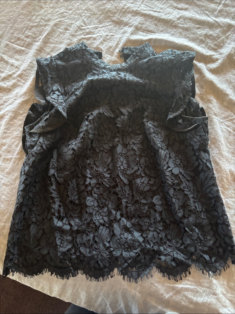 Banana Republic Black Floral Lace Ruffle Sleeve Top